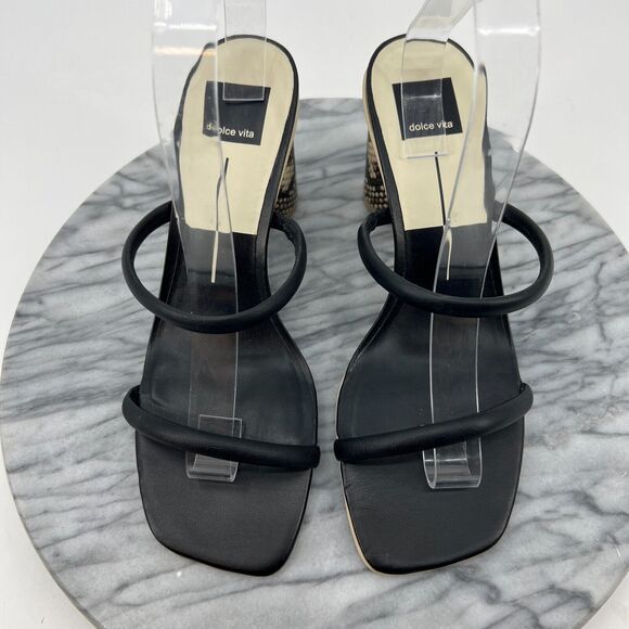 Dolce Vita Noles Heels Womens 9.5 Black Faux Leather Cone Heel Strappy Open Toe - Picture 6 of 9